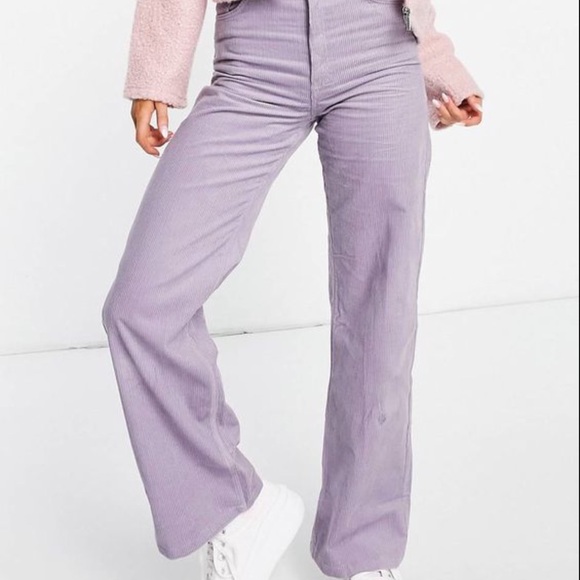 💜SOLD💜Monki Yoko Retro Corduroy Trousers High Waist Wide Leg Dusty Lilac - Picture 4 of 11